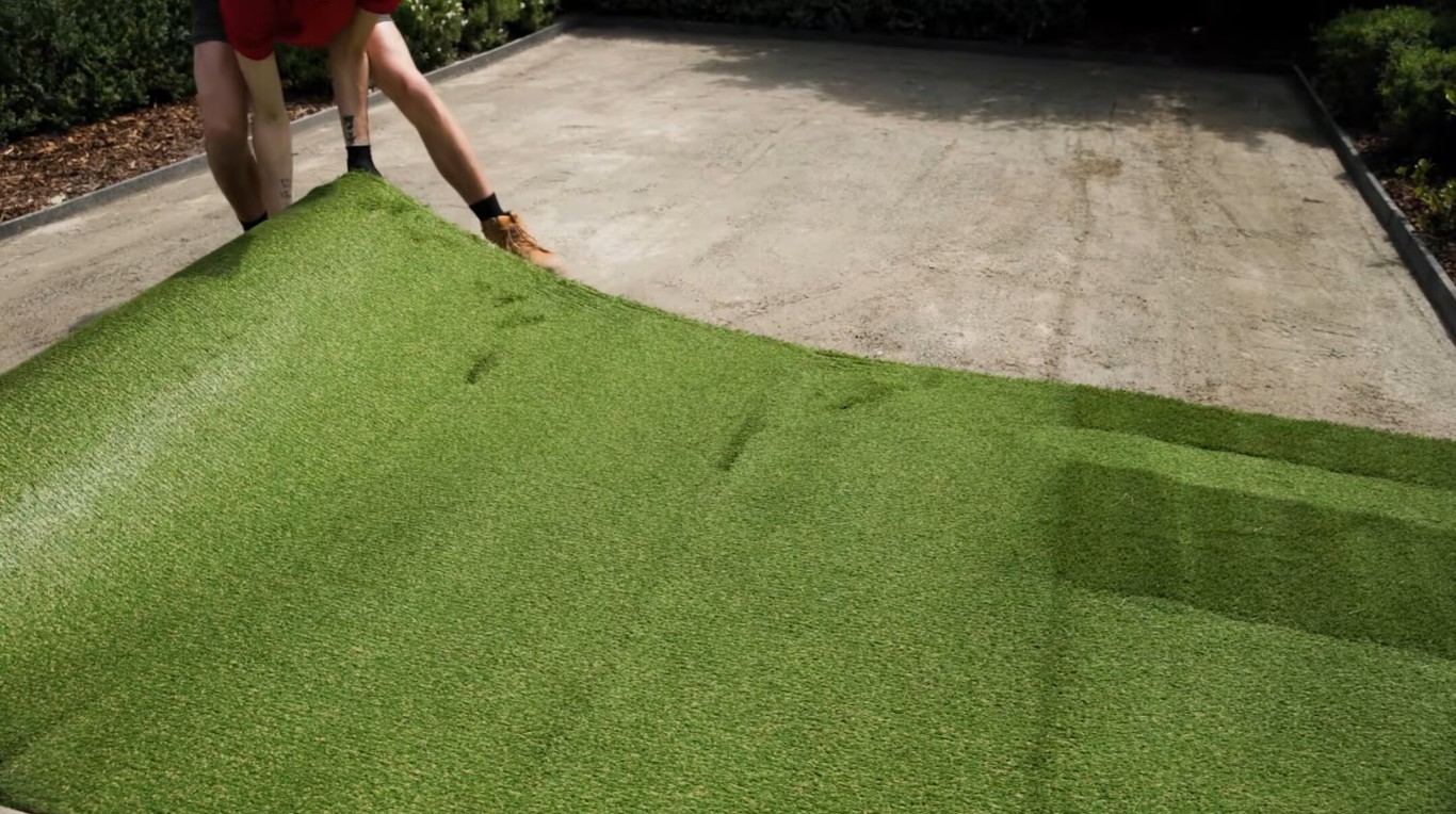 Professional artificial grass installation work in progress